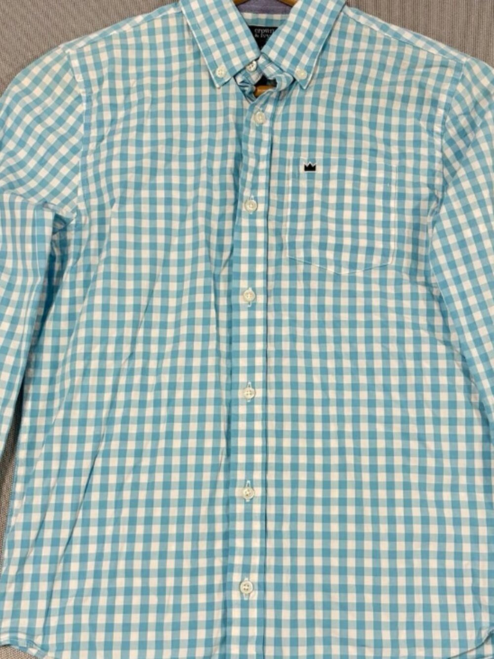 Crown & Ivy Kids Boys Gingham Button Down Shirt Long Sleeve Blue White Size M